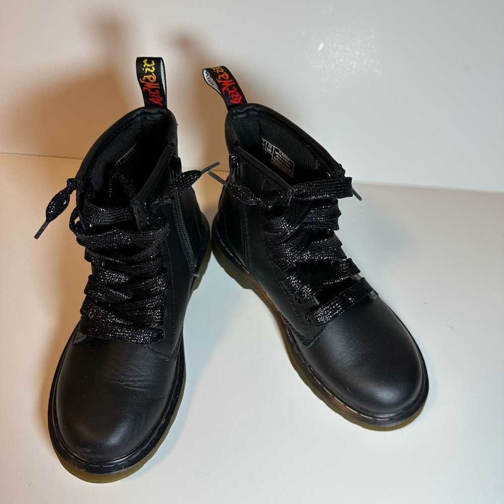Dr. Martens Black Leather airwalk Boots rainbow stitching